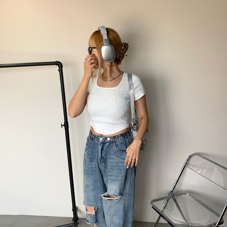 刺繍ロゴスクエアネックチビTシャツ | non-hedge  | 詳細画像2 