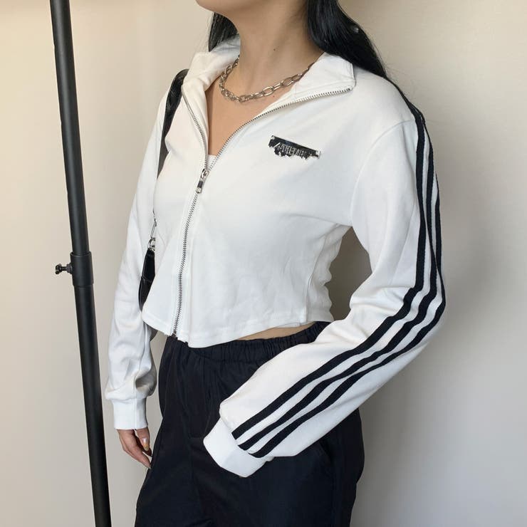 オフホワイト | ★WEB限定★ラインZIPスタンドプレート付きショートトップス | non-hedge 