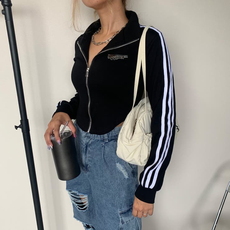 ★WEB限定★ラインZIPスタンドプレート付きショートトップス | non-hedge  | 詳細画像5 