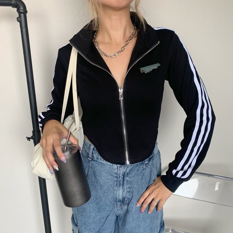 ブラック | ★WEB限定★ラインZIPスタンドプレート付きショートトップス | non-hedge 