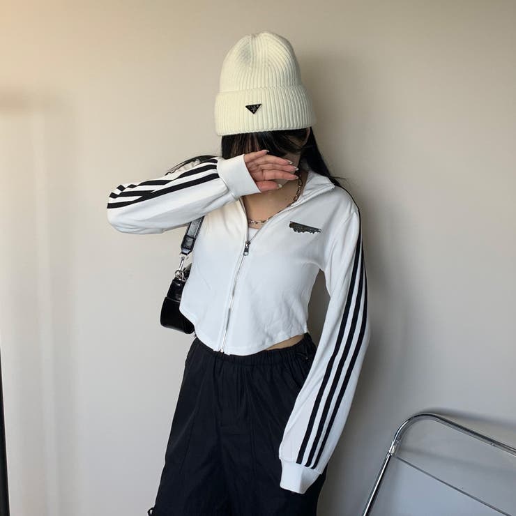 ★WEB限定★ラインZIPスタンドプレート付きショートトップス | non-hedge  | 詳細画像8 