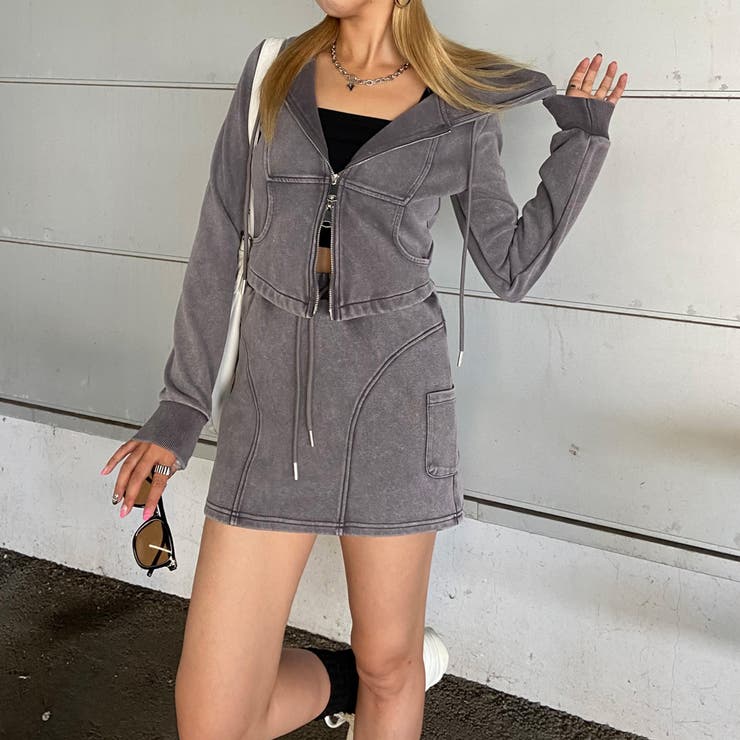 チャコール | ブリーチZIPパーカー・スカートセットアップ | non-hedge 