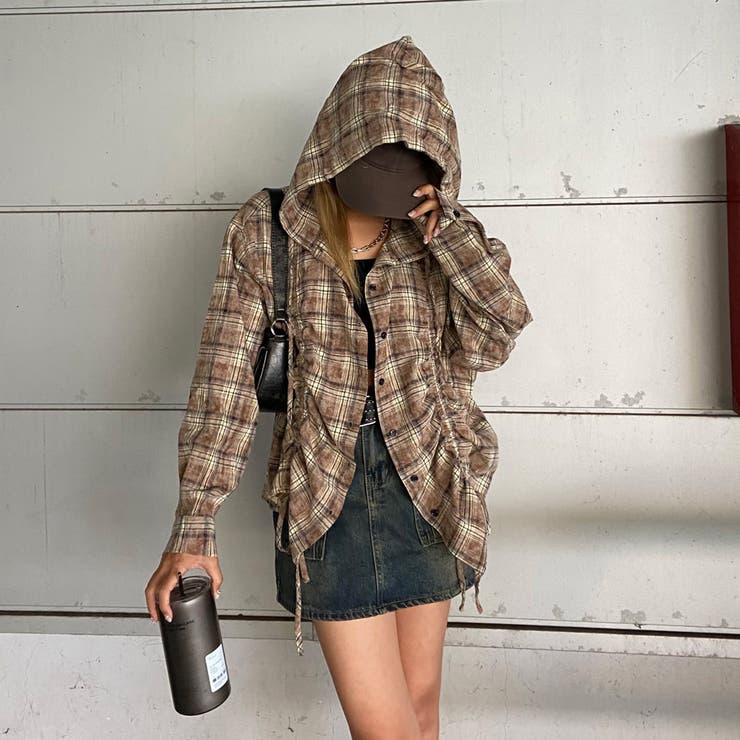 チェックフードドロストシャツ | non-hedge  | 詳細画像1 