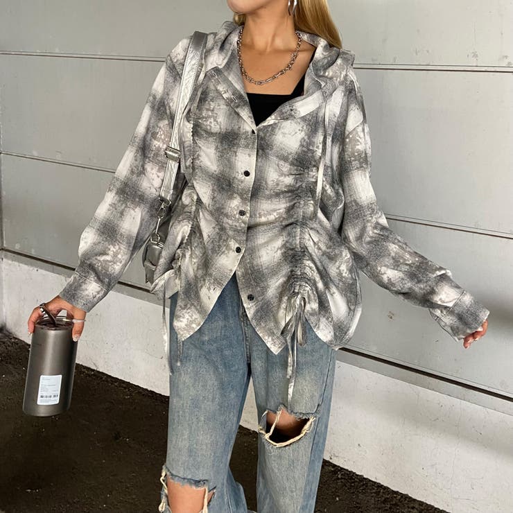 ブラック | チェックフードドロストシャツ | non-hedge 