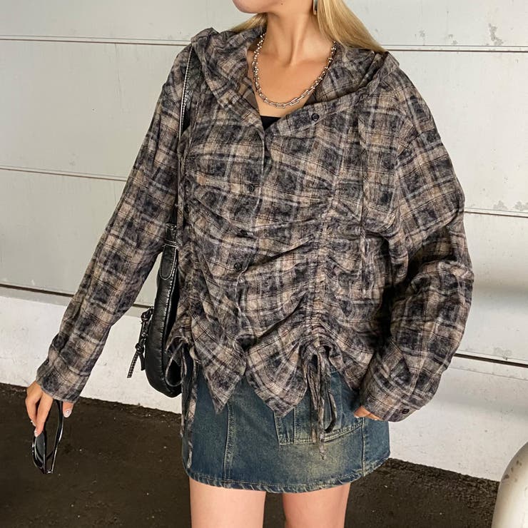 ブラウン | チェックフードドロストシャツ | non-hedge 