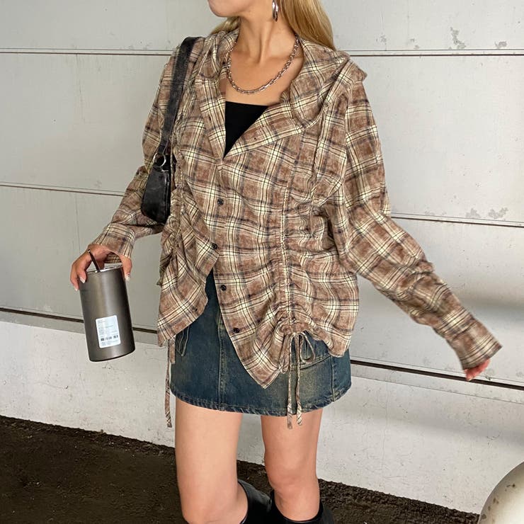 ベージュ | チェックフードドロストシャツ | non-hedge 