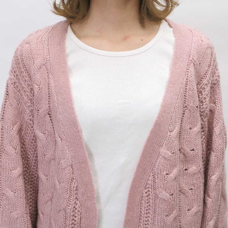 ピンク ケーブルニット カーディガン NAPTIME Naptime]ピンク ケーブルニット カーディガン