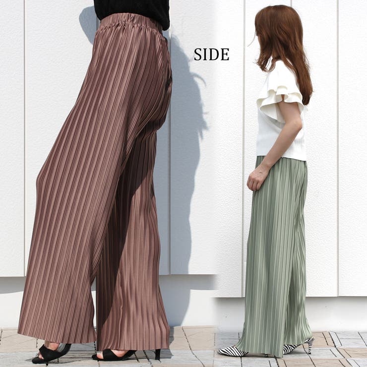 プリーツワイドパンツ レディース ファッション[品番