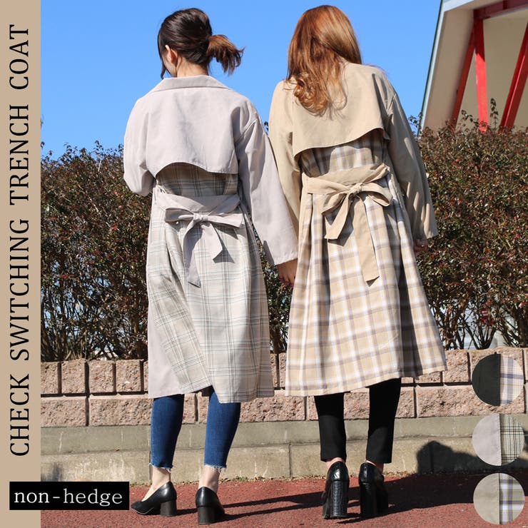 WEB限定 チェック切り替えトレンチコート レディース[品番  