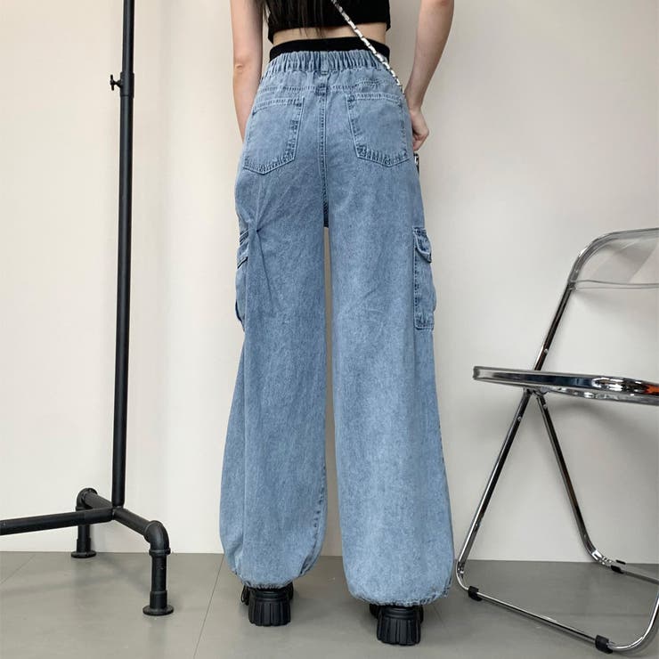 カーゴパンツ ダメージカーゴデニムパンツ レディース