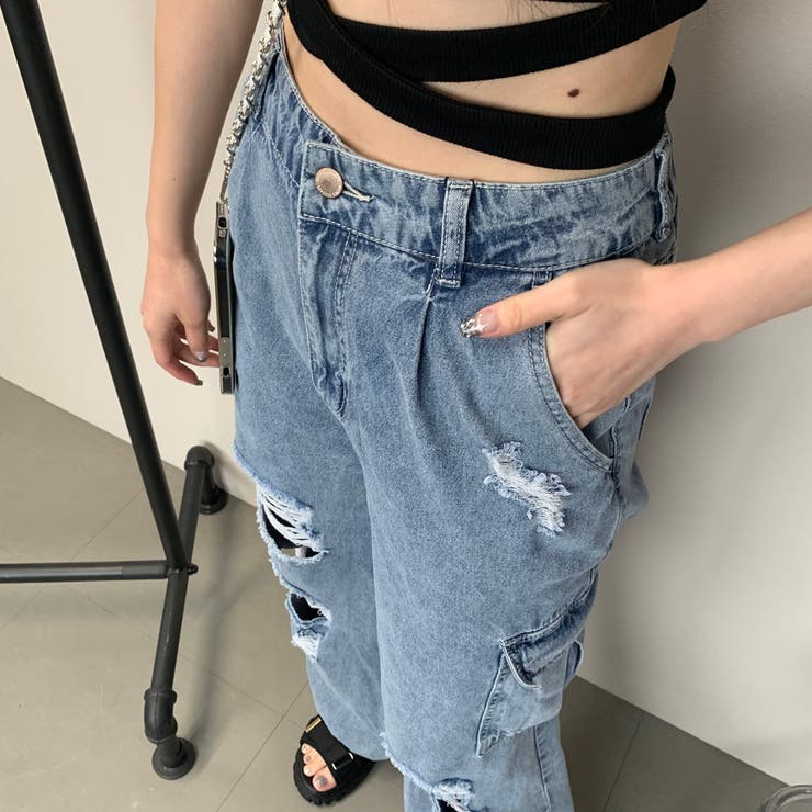 Little Brooklyn ダメージ カーゴ デニムパンツ W38