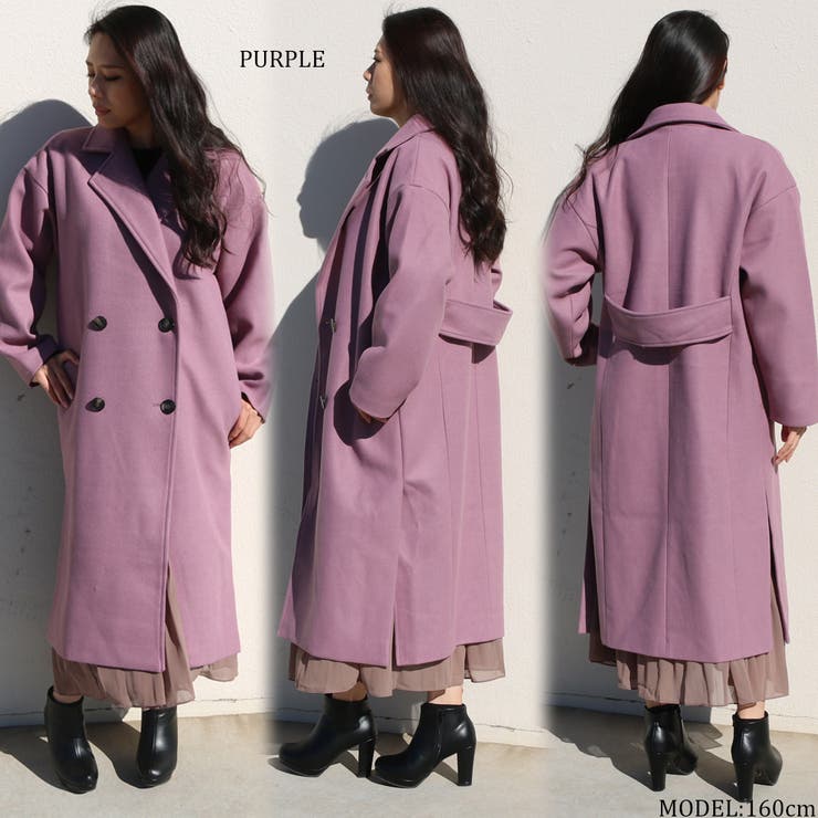 70's ヴィンテージ ダブルチェスターコート ロングコート パープルネイビー ダブルロングチェスターコート レディース ファッション[品番