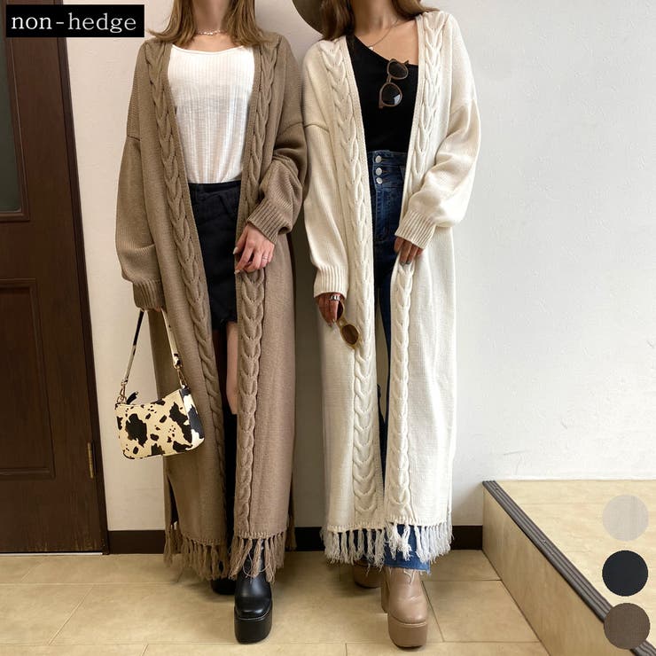 フリンジニットロングカーディガン レディース ファッション[品番 