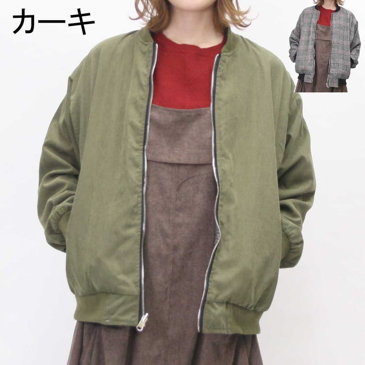 グレンチェック×無地ピーチ素材リバーシブルMA 1 アウター[品番 グレンチェック×無地ピーチ素材リバーシブルMA 1 アウター[品番