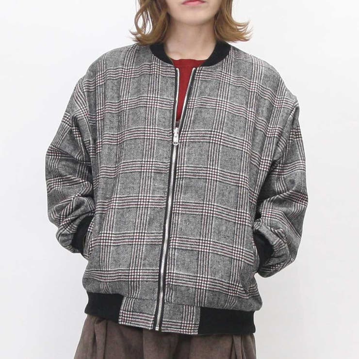 グレンチェック×無地ピーチ素材リバーシブルMA 1 アウター[品番 グレンチェック×無地ピーチ素材リバーシブルMA 1 アウター[品番