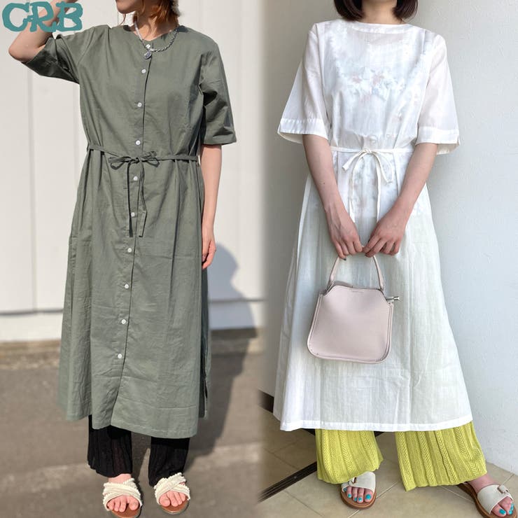 【美品】セオリー ノーカラーシャツワンピース マキシ丈 ベルト付 カーキ 前後2WAYシャツワンピース[品番：NHGW0002561]｜non-hedge