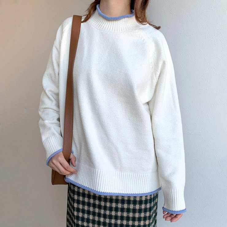 アイボリー | 配色モールハイネックニット | non-hedge
