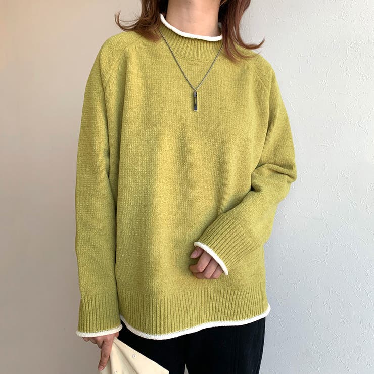 ライム | 配色モールハイネックニット | non-hedge