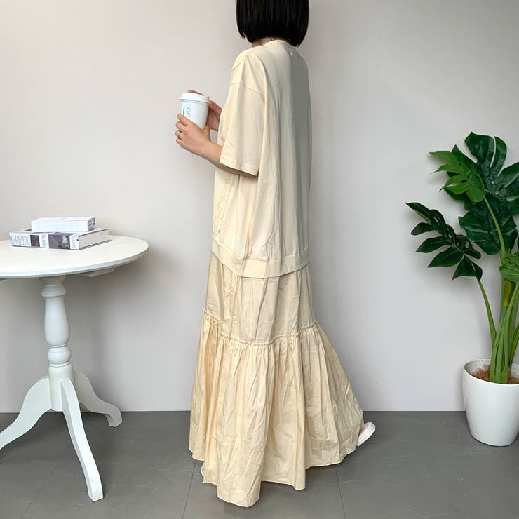 OSHIMA 色っぽく REI ロングスリットワンピース ベージュ