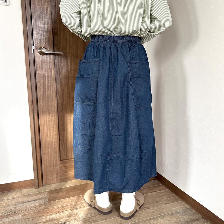 国内発|   ブルーデニム バルーンスカート 予約販売] 柔らかデニムバルーンスカート | iichi 日々の暮らし