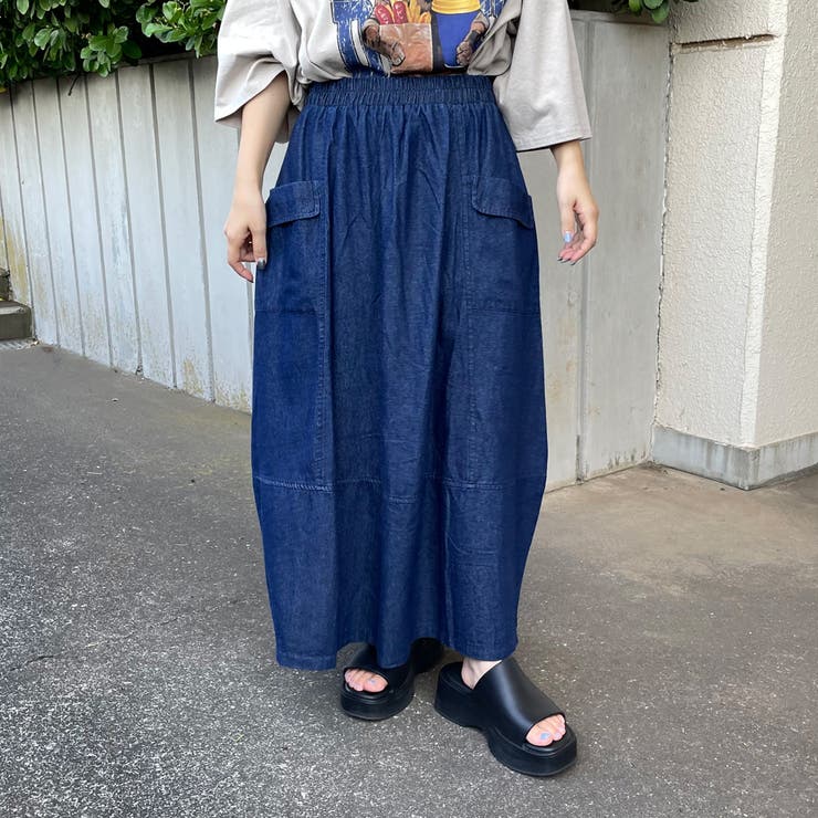 インディゴブルー | カーゴフレアスカート | non-hedge 