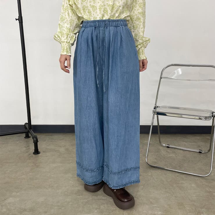 デニム裾ダブルフリルワイドパンツ | non-hedge  | 詳細画像9 