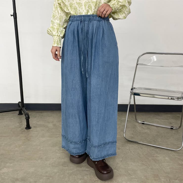 デニム裾ダブルフリルワイドパンツ | non-hedge  | 詳細画像10 