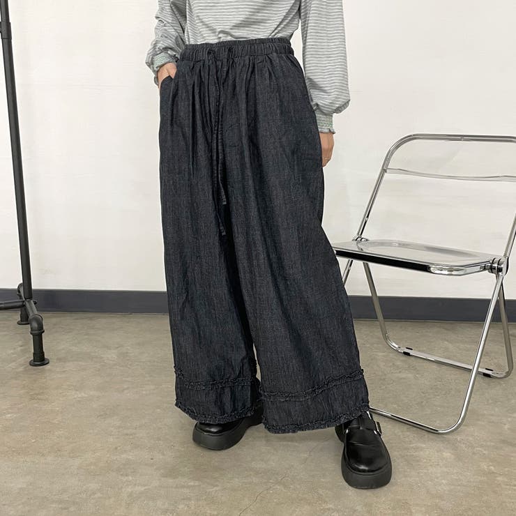 デニム裾ダブルフリルワイドパンツ | non-hedge  | 詳細画像1 
