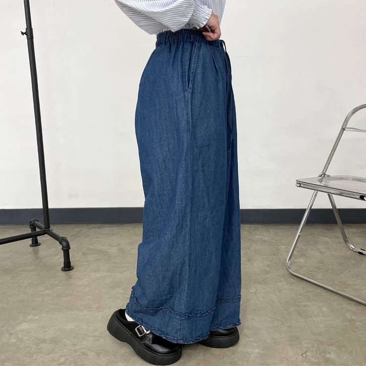デニム裾ダブルフリルワイドパンツ | non-hedge  | 詳細画像18 
