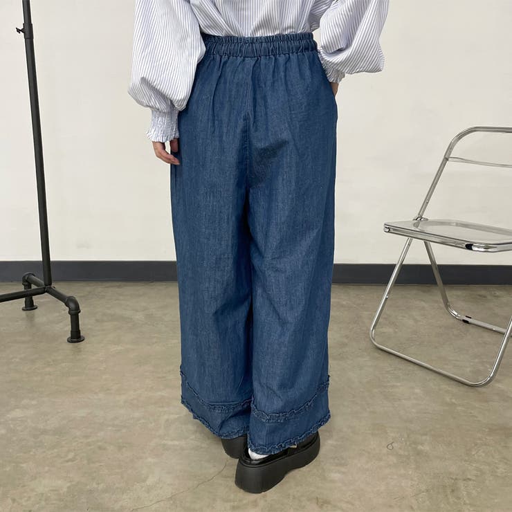 デニム裾ダブルフリルワイドパンツ | non-hedge  | 詳細画像19 