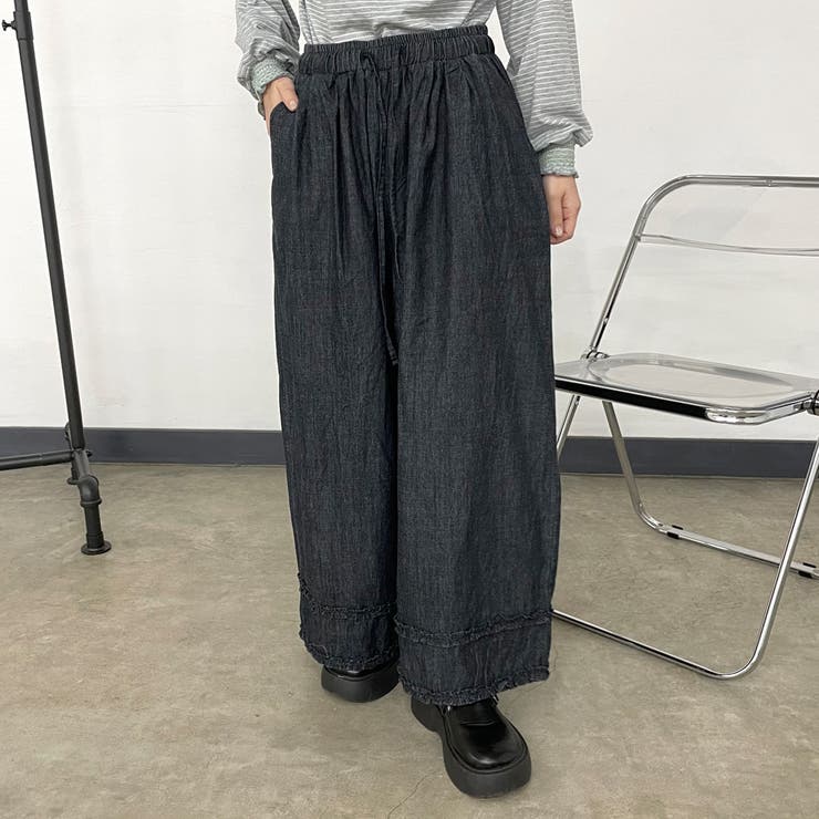 デニム裾ダブルフリルワイドパンツ | non-hedge  | 詳細画像2 