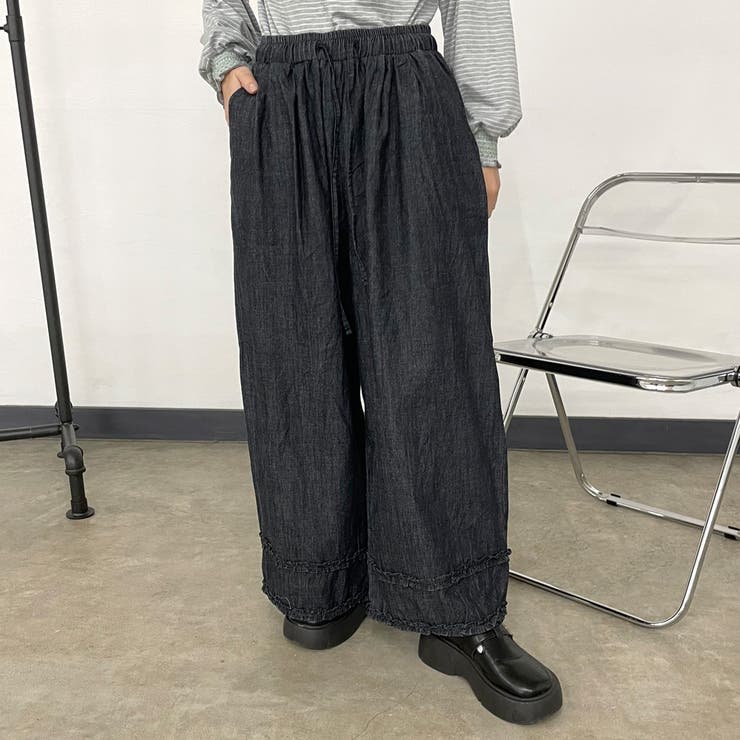 デニム裾ダブルフリルワイドパンツ | non-hedge  | 詳細画像3 