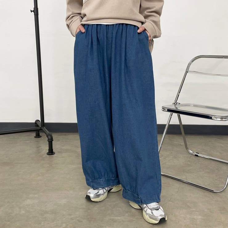 ブルー | デニム裾ドロストイージーパンツ | non-hedge 