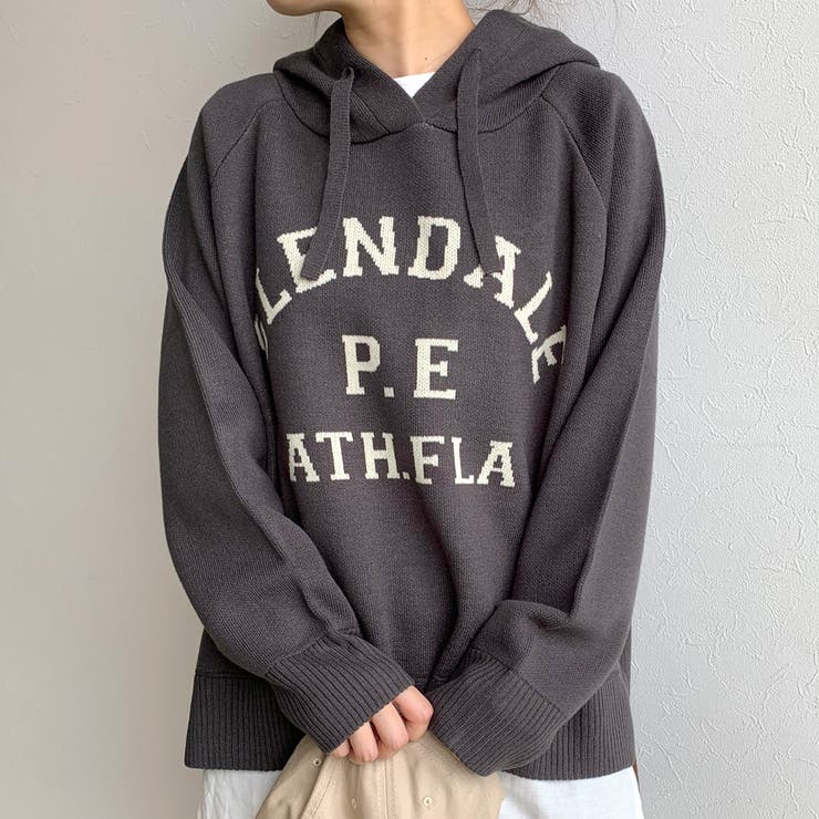 チャコール | ジャガードロゴニットパーカー | non-hedge