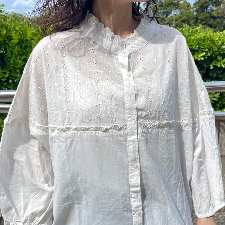オフホワイト | フリル刺繍チュニック | non-hedge 