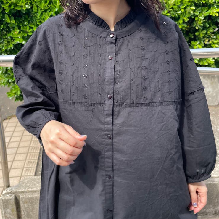 ブラック | フリル刺繍チュニック | non-hedge 