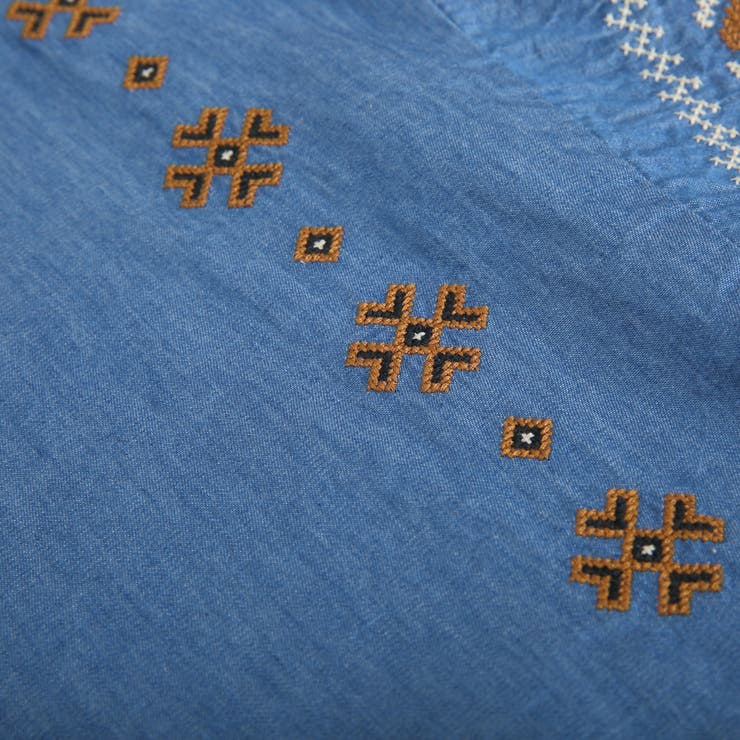 デニム刺繍チュニック デニムトップス デニムチュニック[品番