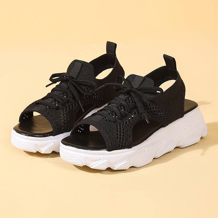 ブラック | ★WEB限定★レースアップメッシュスポーツサンダル | non-hedge 