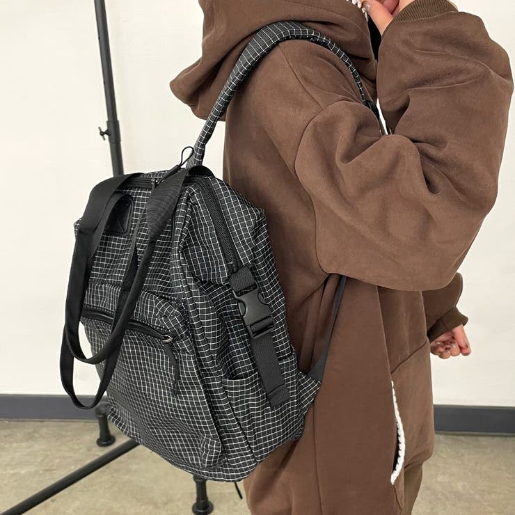 ブラック | 撥水チェックリュックサック | non-hedge 
