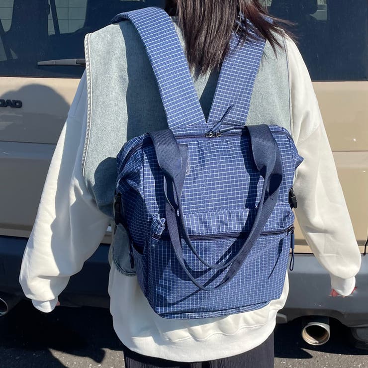 ブルー | 撥水チェックリュックサック | non-hedge 