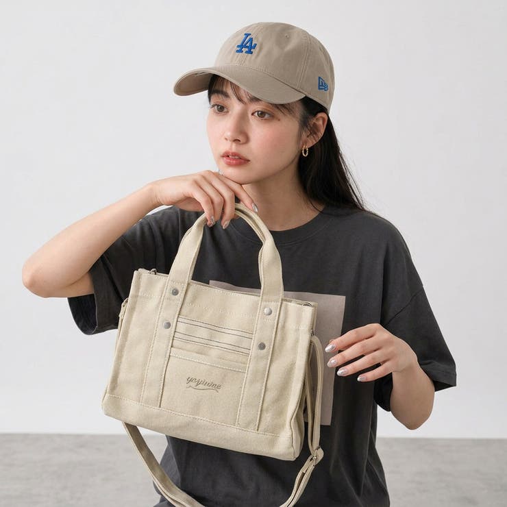 ベージュ | キャンバスロゴ刺繍ミニトートバッグ | non-hedge 