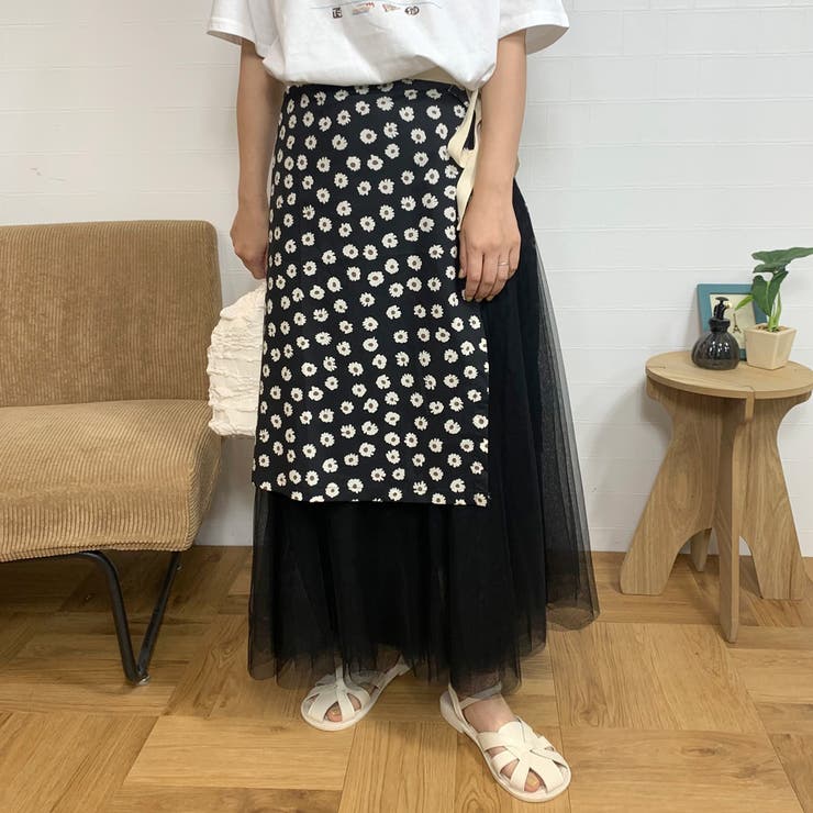 ブラック | 柄アソートラップスカート | non-hedge
