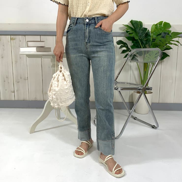 ブルー | 裾ボタン切替デニムパンツ | non-hedge 