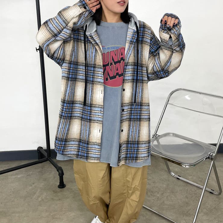 ブルー | フードチェックシャツ | non-hedge