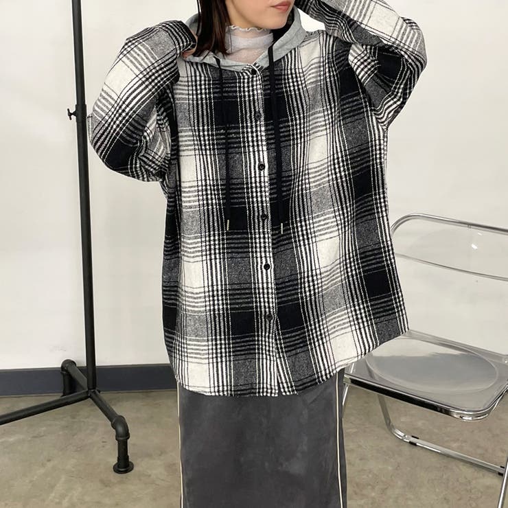 ブラック | フードチェックシャツ | non-hedge