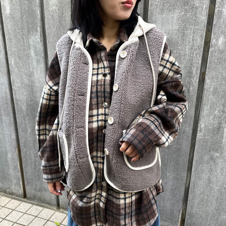 モカ | ニットフードボアベスト | non-hedge 