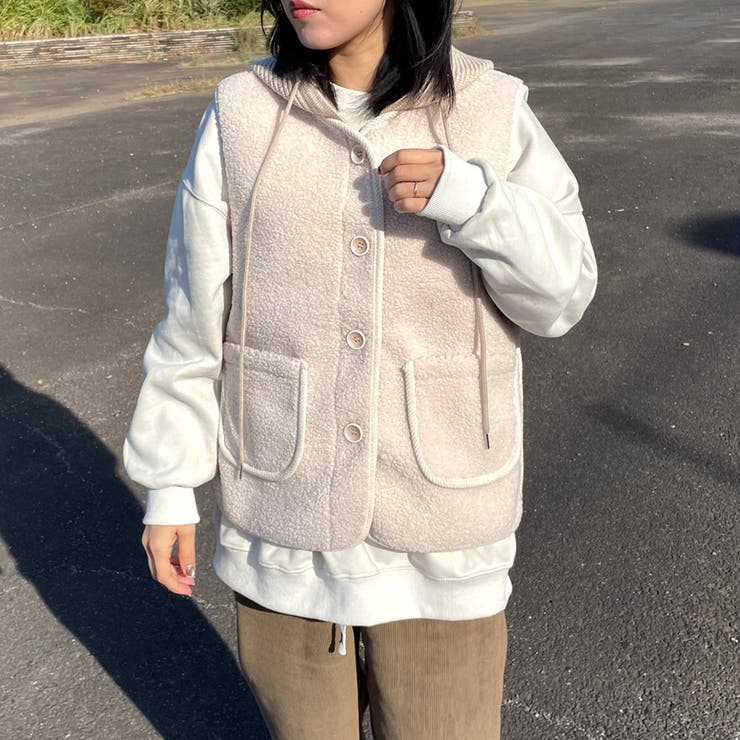 ニットフードボアベスト | non-hedge  | 詳細画像1 