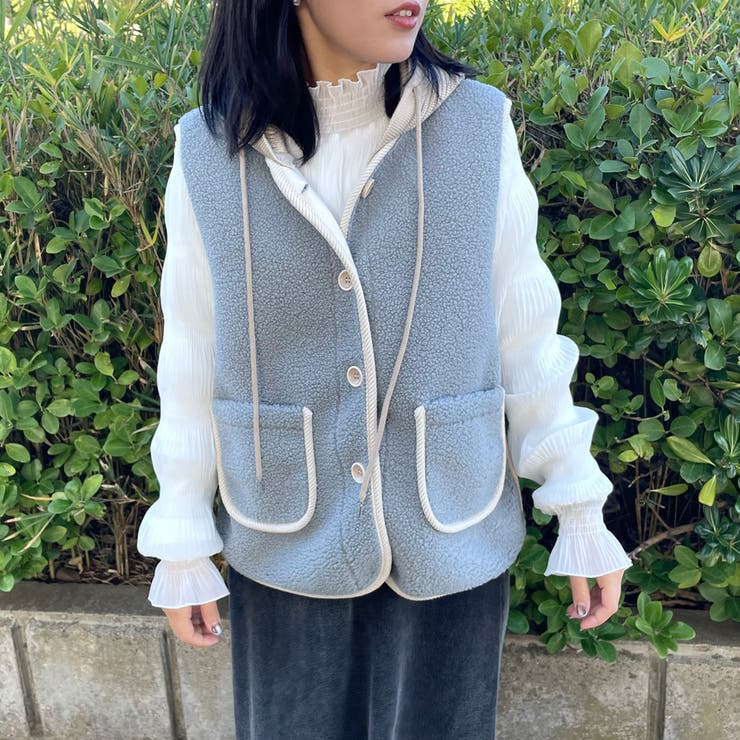 サックスブルー | ニットフードボアベスト | non-hedge 