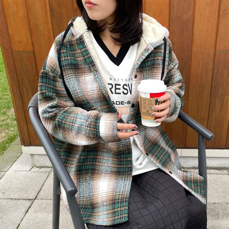 グリーン | 暖チェックフードシャツ | non-hedge 