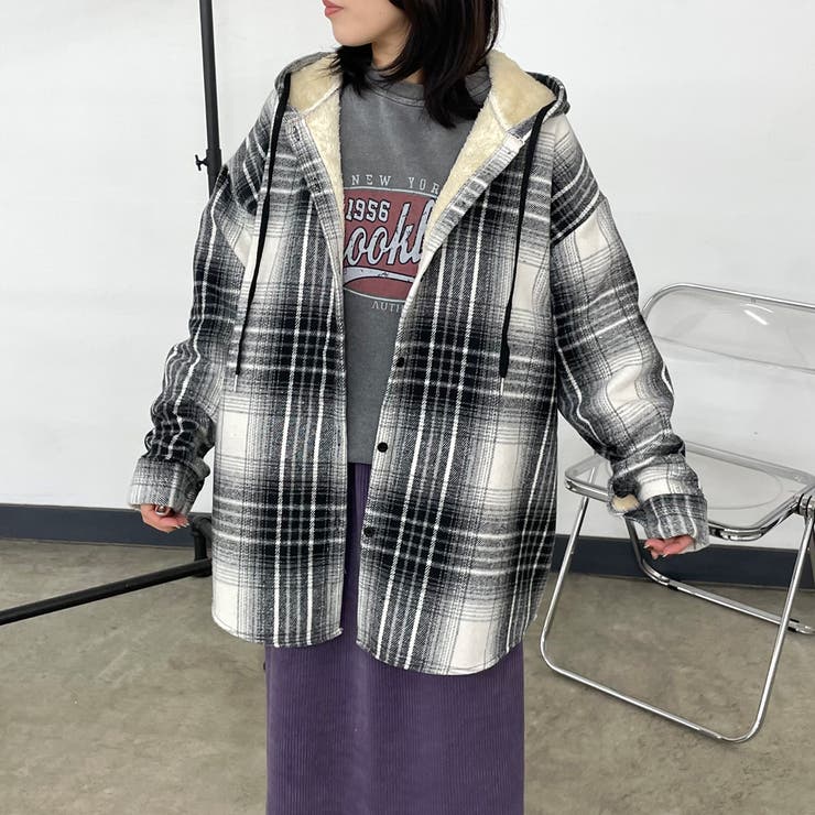 ブラック | 暖チェックフードシャツ | non-hedge 